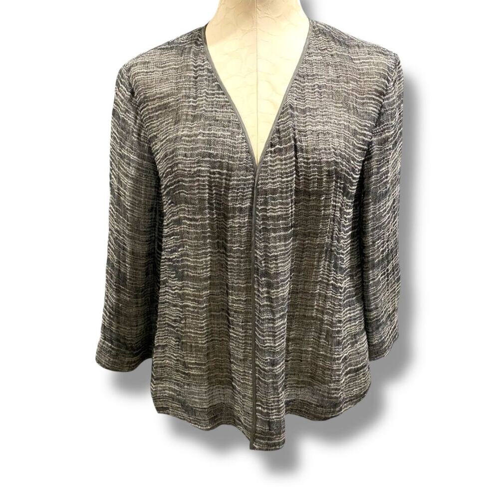 Size XS Eileen Fisher Womens Linen Blend Open Jacket Lightweight Gray